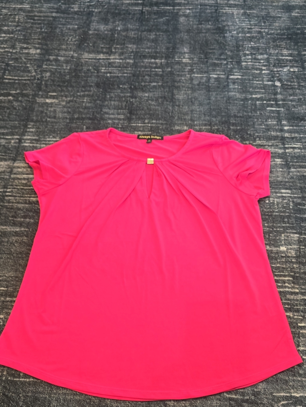 Women's Hot Pink Short Sleeve Top with Pleated Neck Detail